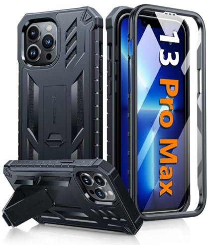 FNTCASE für iPhone 13 Pro-Max Hülle: für iPhone 13 Pro Max Handyhülle mit Ständer Stoßfeste Kratzfeste Schutzhülle mit kameraschutz Heavy Duty Case für iPhone 13 Pro Max Cover 6,7 Zoll (A-Schwarz)