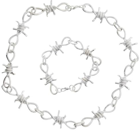 Zac's Alter Ego Set collana e bracciale con catena a filo spinato, Adjustable, Argento