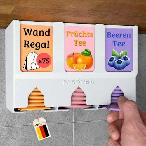 Teeregal für die Wand - hängender Teebeutelspender - Tee Aufbewahrung Küche | hochkant Tee Aufbewahrung zum Aufhängen, Teebox zur Wandmontage, Gastro Küchen Organizer