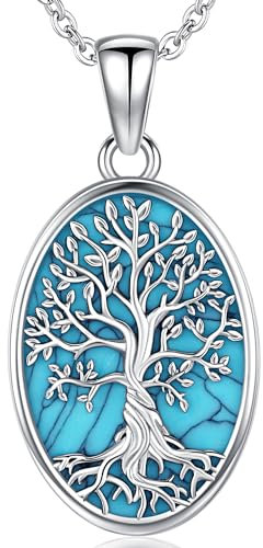 Collier Arbre de Vie Argent Sterling 925 Pendentif Arbre de Vie Femme Collier Arbre de Vie Turquoise Pendentif Pierre Naturelle Turquoise Bijoux Arbre de Vie pour Femme