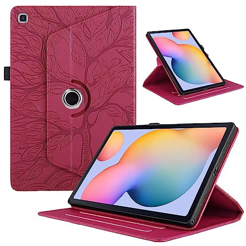 TEDTIKJT Funda para Samsung Galaxy Tab A 10.1 2019 SM-T510/T515/T517 PU Cuero Folio Tablet Protectora Cover 360°Carcasa Giratoria de ángulo Múltiple con Soporte Función, Rojo Árboles
