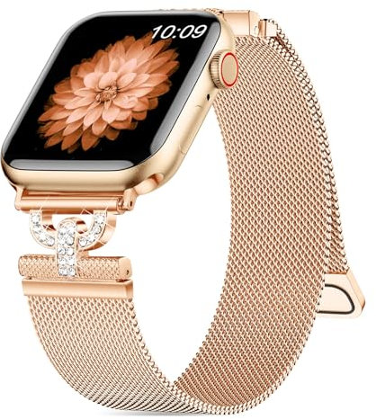 Tuocal Compatibile con Apple Watch Cinturino da 42 mm, 44 mm, 45 mm, 46 mm, 49 mm, scintillante, diamanti e metallo, in acciaio inox, per iWatch Ultra 2 / Ultra Series 10 9 8 7 6 5 4 3 2 1 SE, oro