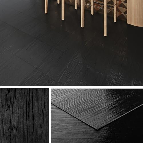 Livelynine Pavimento PVC Adesivo Effetto Legno Parquet Piastrelle Adesive Pavimento Legno Nero 30x30CM Pavimento Adesivo Bagno Linoleum Pavimento Cucina Laminato Pavimento Adesivo Camera, 4 Piastrelle