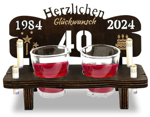 Schnapsbank mit Jahreszahl,Schnapsbank Jahreszahl 40 Jahre Holz mit 2 Schnapsgläser,Jahrestag aus Holz mit Zahl Gravur für Geburtstag Jubiläum Hochzeitsgeschenk