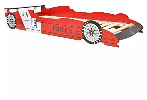 Gecheer Kinderbett Rennwagen Bett Kinder Autobett Jugendbett Spielbett Jugendbett Kinderzimmer Rennwagen-Bett ohne 90 x 200 cm Matratze Blau für Alter ab 4 Jahren MDF-Gestell + Holz-Lattenros Rot