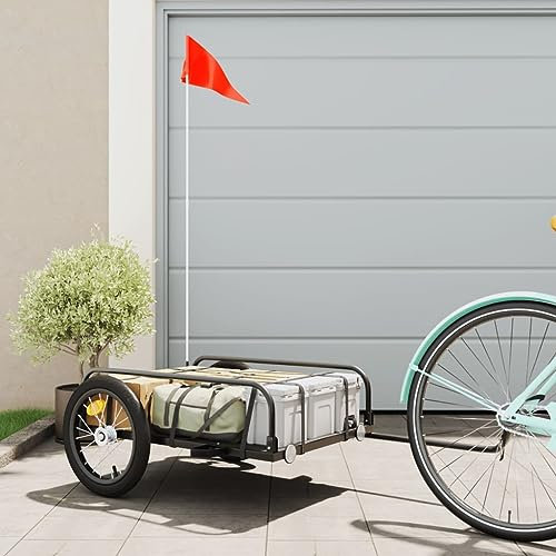ZEYUAN Fahrradanhänger Cargo Schwarz 126x63x34 cm Eisen, Fahrrad Anhänger, Lastenanhänger, Handwagen, Fahrrad-lastenanhänger, Lastenfahrrad