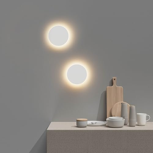 Northpoint LED Batterie Wandleuchte 1er-Set indierekte Beleuchtung batteriebetrieben für Innen und Außen mit Bewegungsmelder weiß rund