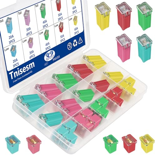Tnisesm 32Pcs Jcase Fuses Assortment Kit, Low and Tall/STD Profile Box Shaped Assortment Fuse Kit(20A, 30A, 40A, 50A, 60A),Ford F150 Fuse kit, for Chevy/GM Nissan and Toyota Pickup Trucks Cars SUVs