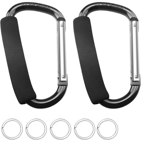 Large Carabiner Clip, Buggy Clips, Heavy Duty Pram Hooks, Pram Clips, Black Pushchair Hook Clip, Aluminum Carabiner Super Durable Baby Stroller Hook for Camping Hammocks Dog Leash Yoga