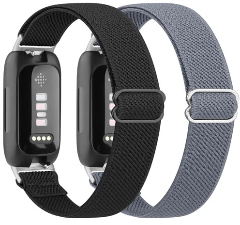 Oumida 2 Stück Kompatibel mit Fitbit inspire 3 Armband für Damen Herren, Weiches Elastisch Sport Nylon Ersatzarmband für Fitbit inspire 3 Armband (Schwarz+Grau)