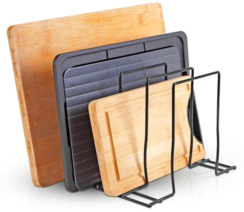 ASAB Chopping Board Rack Cutting Board Bakeware Baking Tray Rack with 4 Section Countertop Metal Cutting Board Holder Chopping Board Storage for Pots Pans Lids Cutting Board Kitchen Cupboard Organiser