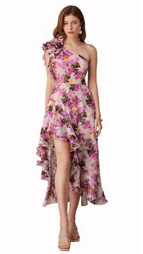 GRACE KARIN Femme Robe Boho Longue Trapèze Fendue Décontractée à Une Épaule Longue Élégante Cocktail Col en V XL Fleur Rose sur Abricot