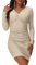MISS MOLY Women's Sequins Dresses Stretchy V Neck Sexy Slim Long Sleeve Mini Bodycon Party Evening Cocktail Prom Ruched Dress for Ladies Champagne