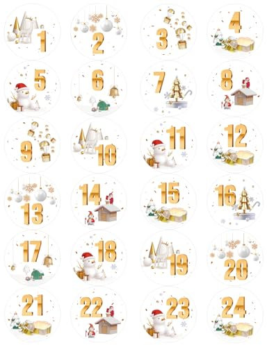 Adventskalender Aufkleber Zahlen, Adventskalender Sticker 1-24, Aufkleber Adventskalender Zahlen, Adventskalender Zahlen Aufkleber für Adventskalender Basteln und Befüllen