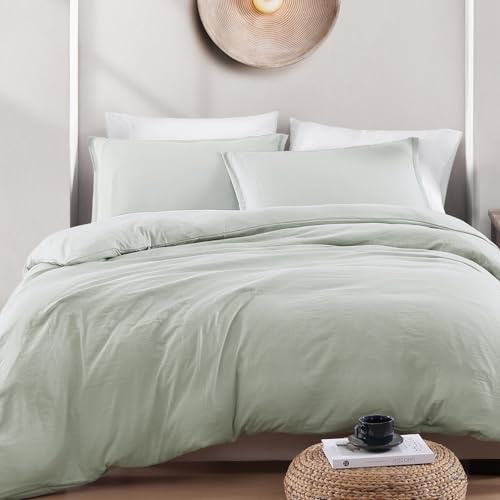 LANE LINEN Double Duvet Cover Set Mineral - Pre Washed Soft Microfibre Polyester Duvet Cover with Pillow case - Bedding Quilt Cover Set