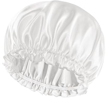 Anevous 1 Stück Schlafmütze Satin Bonnet Nacht Mütze, Seidenhaube Seide Locken Atmungsaktive, Einlagigem Nachtmütze Damen, Weiche Satin Schlafmütze für Nacht Haare Schützen Frauen,Weiß