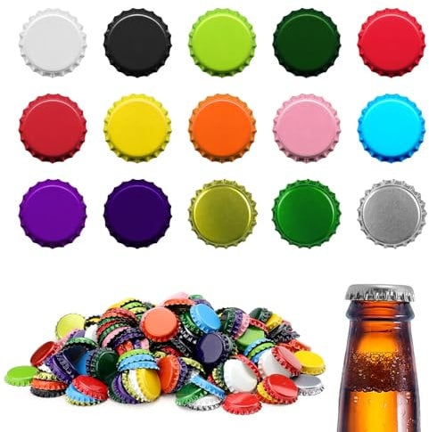 Sekonow 240 Count 15 Colors Bottle Caps, 26mm/1in Metal Beer Bottle Caps Crown Caps with Rubber Seal O-Ring for Homebrew Glass Bottles and Crafts (15 Colors)