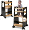 Baby Vivo Lernturm aus Holz Höhenverstellbar - Kippschutz Kindermöbel für Kinder ab 1 Jahr bis 50 kg - Learning Tower mit 2 Sicherheitsstangen Küche Tritthocker Montessori Lerntower Noah in Schwarz