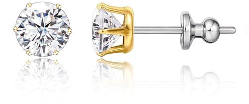 limerencia Titan Ohrringe Hypoallergen F136 Implantat Qualität Ohrstecker Runde Zirkonia 6 Prong Ohrstecker für Frauen und Männer mit empfindlichen Ohren