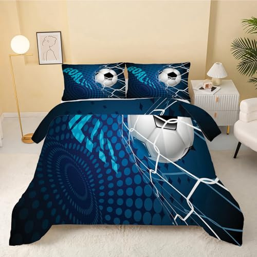 Bettdecke 135x200 Blau, Fußball Bettdecke Ohne Bezug 4 Jahreszeiten Bettdecke 135 x 200 Wende-Steppdecke, Warm Weiche Kinder Bettdecke Winter Steppdecke 135x200, Drucken