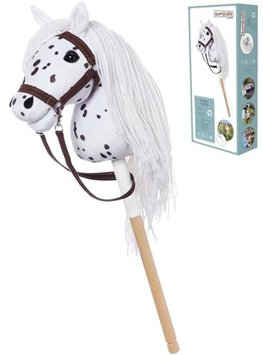 HOPPIHORSE Steckenpferd mit Trense - A4 - Hobby Horse mit Zügeln, Schultergurt, Schweif - hochwertiges Plüsch mit Langer Mähne - Silikongriff für besseren Halt - mit Geschenkverpackung