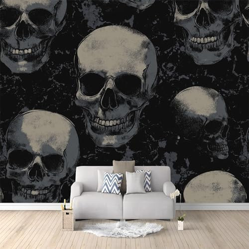 Vlies Fototapete Gotisch Horror Totenköpfe Wandbilder tapete 300 x 210 cm Art Fototapete Schwarz 3d Effekt tapeten für Wohnzimmer Schlafzimmer Büro Küche Kinderzimmer Wandtapete