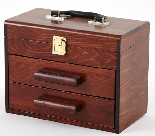 Weysat Mini-Werkzeugkiste aus Holz mit 2 Schubladen und oberer Aufbewahrung, tragbarer kleiner Werkzeugkasten mit PVC-Auskleidung, Mini-Werkzeug-Aufbewahrungsbox, Organizer, Make-up-Box mit