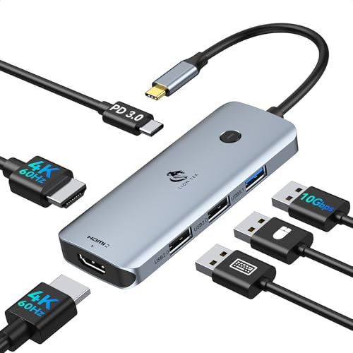 USB C Docking Station Dual Monitor, LIONWEI Laptop Dock Multiport Adapter with Dual HDMI(4k 60Hz), 2 x USB-A 2.0, 1 x USB-A 3.1(10Gbps), 100W Power Delivery, 6-in-1 for MacBook/Surface/Lenovo/Dell/HP