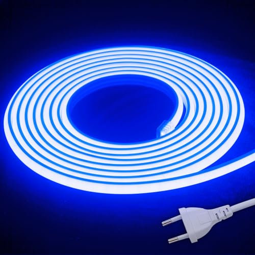 STHomedeco Ruban LED Exterieur 220V - Flex Découpable IP65 Étanche Bande LED Pour DIY Chambre, Cuisine, Exterieur Maison Décoration (Bleu, 5M)