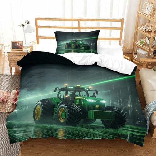 XiaopangXY FT Traktor Muster Microfaser Bettbezug Luxuriös Johndeer Bed Set Mit Kissenbezüge: 80 X 80cm, Steppdeckenbezug Weichs Bettwäsche Für Erwachsene & Kinder Single（135x200cm）
