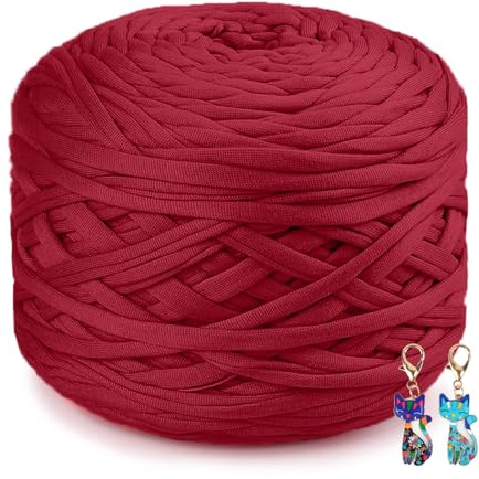 The Left Bridge Yarn for Crocheting Tote Bags, T Shirt Yarn, Elasticated Yarn for Bags and Bowls, Chunky Yarn for Beginners, 18-Wine