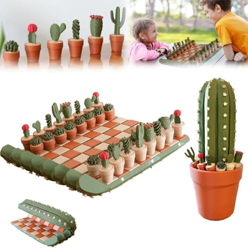CactiChess - Jeu D'échecs Enroulable en Forme de Cactus, Décorations Bureau Imprimées 3D, Échiquier Magnétique Pliable