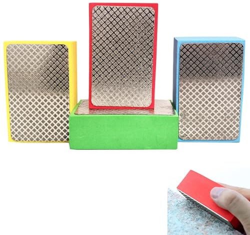 YQBFTC 4Pcs Hand Diamond Polishing Pads,Diamond Porcelain Sanding Block 60# 100# 200# 400# Tile Polishing Pads,Glass Polishing Kit for Porcelain,Concrete Stone Granite Marble Ceramic Grinding Trimming