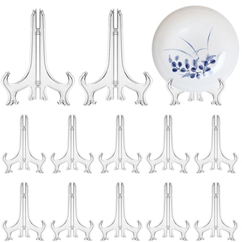 Tharvolex 12 Pcs 3 Mini Clear Plastic Easels, Small Display Stands for Cards & Home Decoration, Transparent