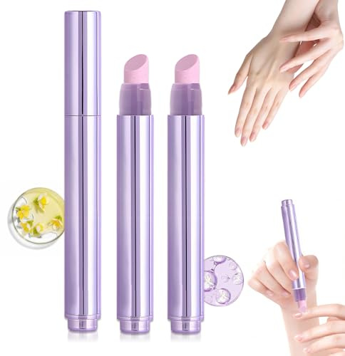 3-in-1 Nail Care Pen with Ceramic Tip 2 PCS - Cuticle Oil Pusher & Buffer for Dry Damaged Nails, Nourishing Growth & Strengthener, Hydrating & Moisturizing, Brightening Surface for Manicure Repair