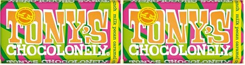 Tony's Chocolonely Milk Chocolate Pecan Crunch Bar - 180g, Gift, Vegetarian - Belgian Fairtrade Chocolate (Pack of 2)