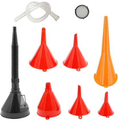 Car Funnel Set 7-Piece with Flexible Spout and Filter | Automotive Oil Funnel Kit For Engine Oil Petrol Diesel Coolant; Wide Mouth For Motorcycle Garage