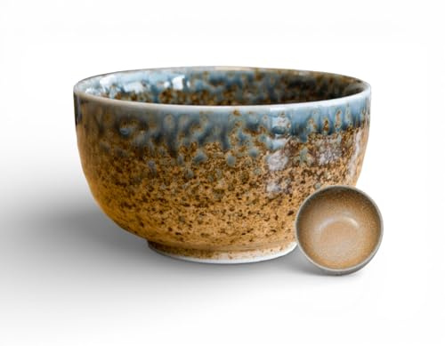 WESTCRAFT Matcha Bowl aus Porzellan – Made in Japan – 400 ml – Japanische Matcha Schale für Tee – Tee-Becher, Tasse, pflegeleicht - verschiedene Designs und Setgrößen (Ki – warme Naturglasur)