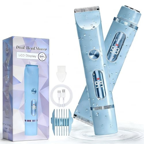 Bamkmbe Rasierer Damen, 2 in 1 Doppelkopf Gesicht/Körper IPX7 Nass/Trocken Wasserdicht Rasierer, Intimrasierer für Frauen, Lady Shaver für Damenrasierer für Achseln, Beine, Arme & Bikinizone (Blau)