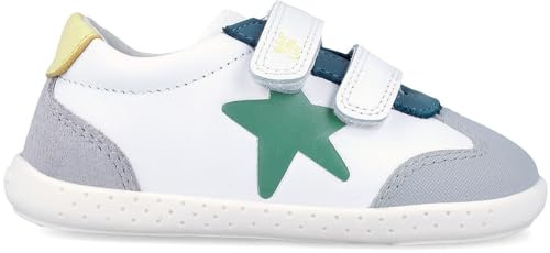 GARVALÍN 262320-C863 Barefoot Kinderschuhe mit doppeltem Textilband, breiter Zehenbereich und flexibler Sohle, weiß, blau, grau, für Jungen, weiß, 23 EU