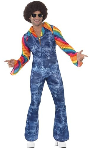 Smiffys Toller Tänzer Kostüm, mit Denim-Effekt-Jumpsuit und Mock Hemd