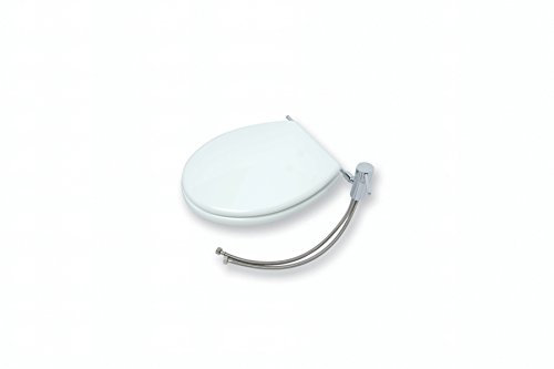 Asiento para inodoro con bidet, de madera lacada blanca, con grifo monomando y aireador para la función bidet