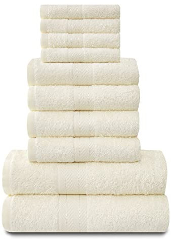 GC GAVENO CAVAILIA Gaveno Cavalia Toronto Handtuch-Set aus Baumwolle, mit 4 Gesichts, 4 Hand-und 2 Badecremefarben, 10 Stück, cremefarben, 28 x 23 x 20 cm