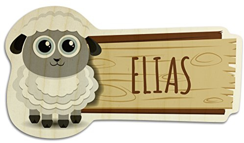 Türschild aus Holz mit Namen Elias - Motiv Schaf - Namensschild, Holzschild, Kinderzimmer-Schild