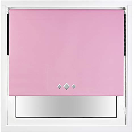 FURNISHED Blackout Roller Blind with Triple Diamond Eyelets & Metal Fittings Trimmable - Pink, 180W x 165H cm