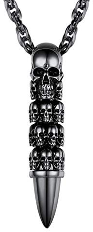 PROSTEEL Halloween Collana Pendente Cindolo Gotico Scheletri Crani Teschi, Catena Regolabile, Acciaio Inossidabile, Punk, Cool, Nero (Confezione Regalo)