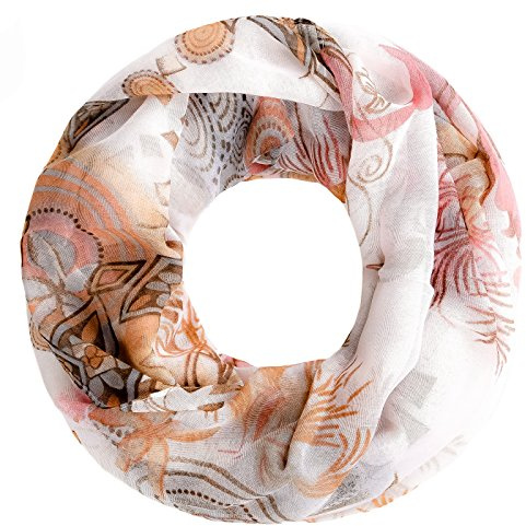 Autiga leichter XXL Schlauchschal Infinity Loop Schal Rundschal Blumen Flower Tube Paisley Muster Scarf Damen braun