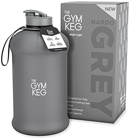 The Gym Keg - Water Bottle With Handle and Insulated Sleeve - 2.2L Sports Bottle for Men - Ideal for Workouts, Sports, and Fitness - Thick Material for Enhanced Durability - Nardo Grey