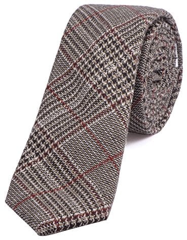 DonDon Herren Krawatte 6 cm Baumwolle dunkelrot-schwarz-braun kariert