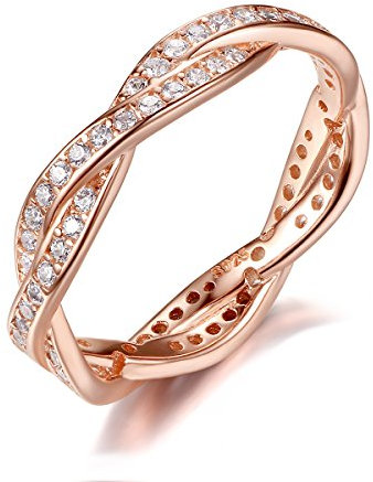Qings Plaqué Or Rose Bague, 925 Bague en Argent Sterling Incrusté Zircon Cubique à la Mode Cadeau pour Petite Amie